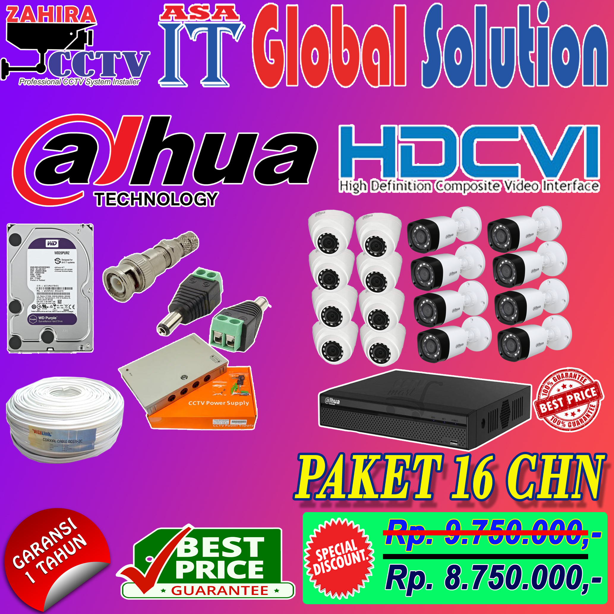 ZAHIRA CCTV PAKET CCTV 16 CHN 2MP DAHUA OKT 2020