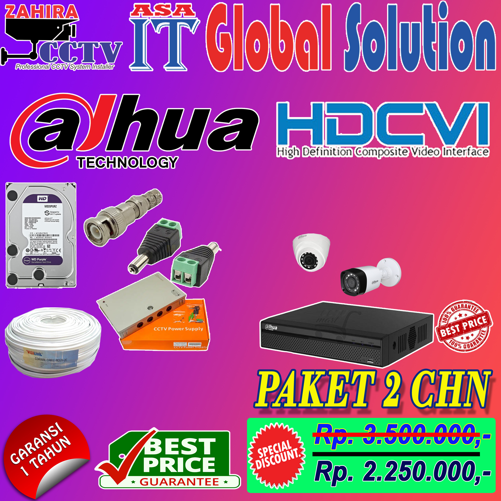 ZAHIRA CCTV PAKET CCTV 2 CHN 2MP DAHUA OKT 2020