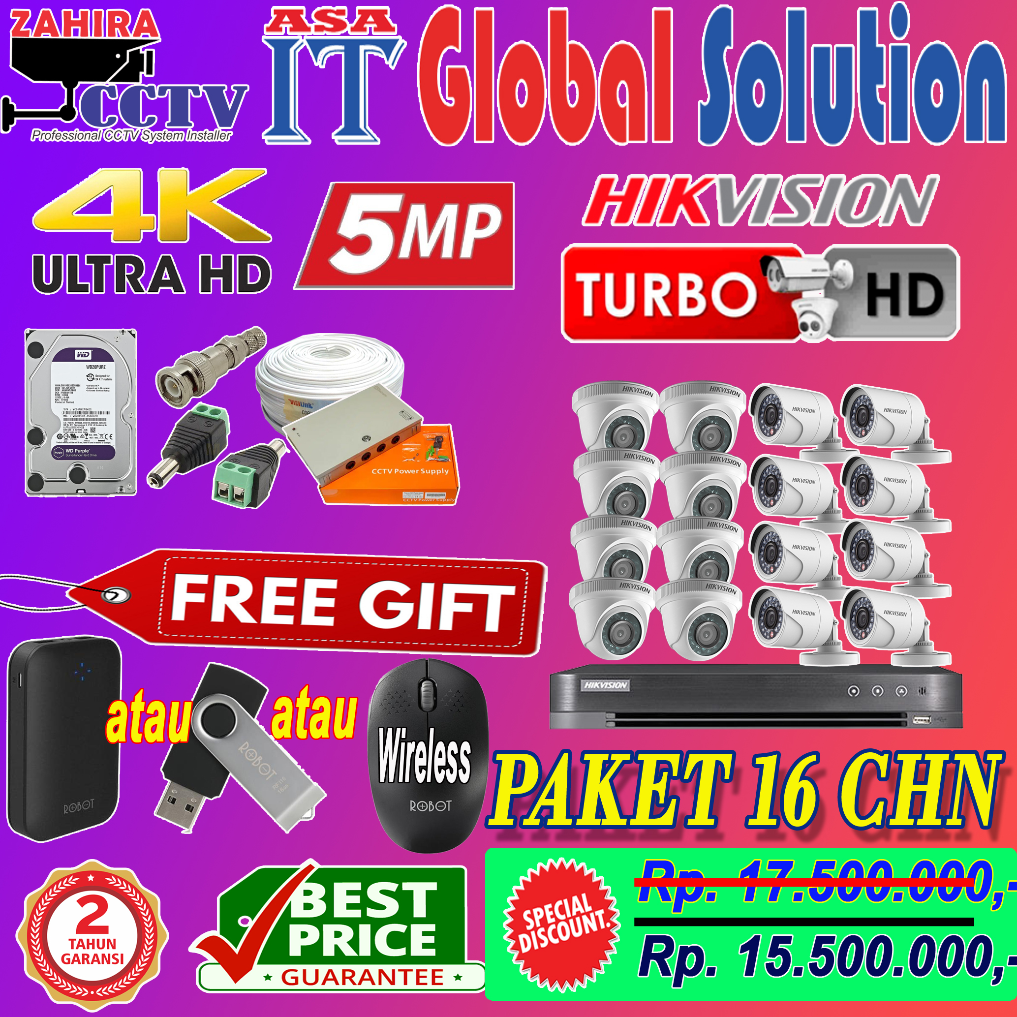 ZAHIRA CCTV PAKET CCTV 16 CHN HIKVISION GIFT 5MP