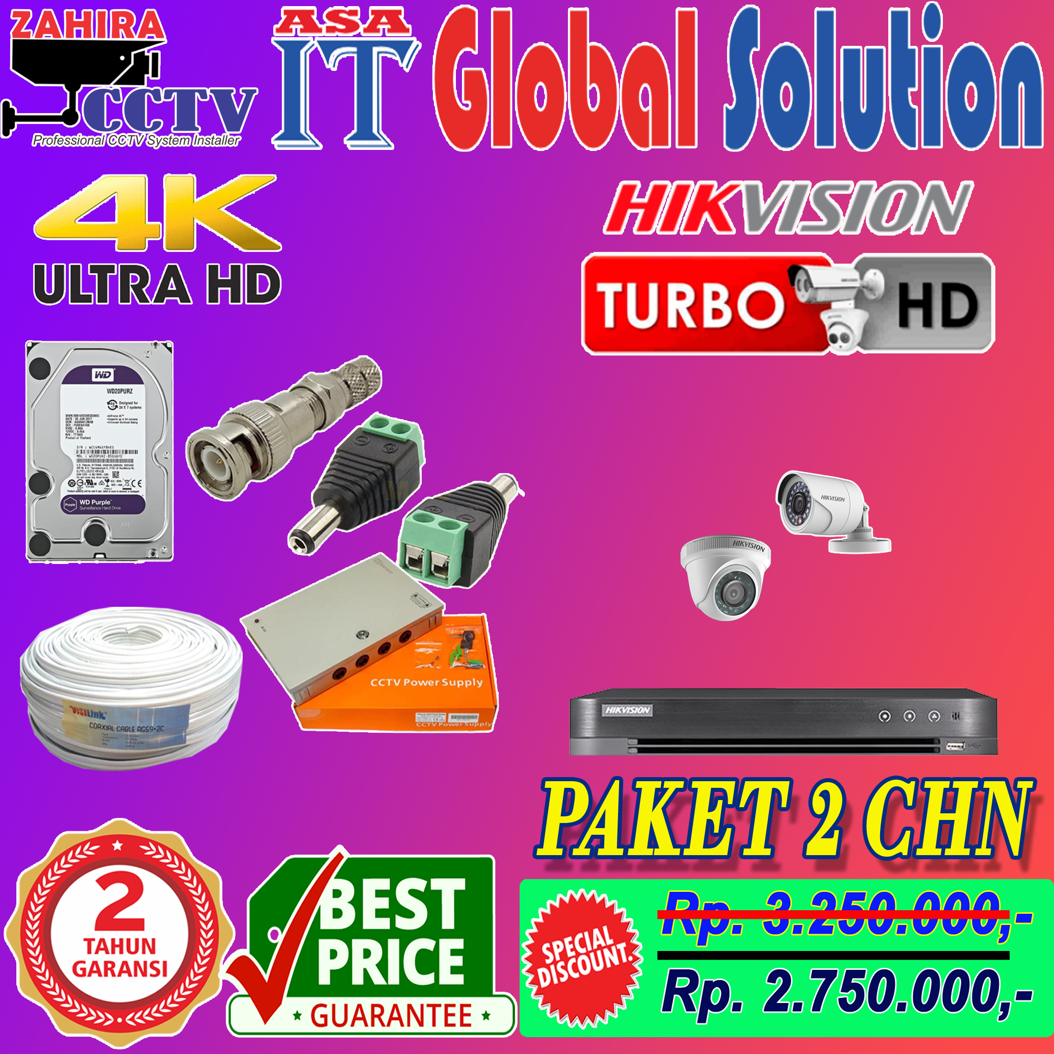 ZAHIRA CCTV PAKET CCTV 2 CHN HIKVISION 2MP OKT 2020