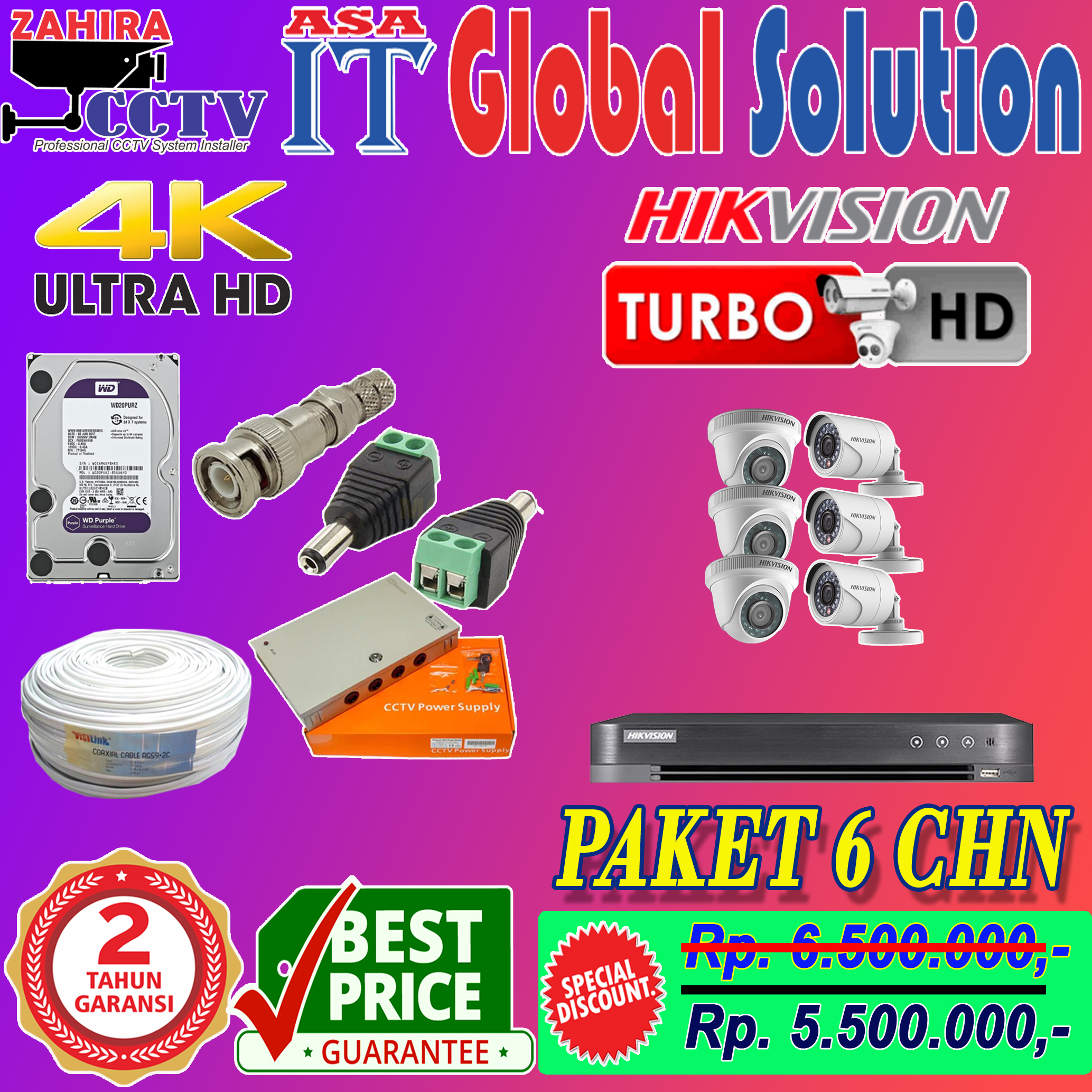 ZAHIRA CCTV PAKET CCTV 6 CHN HIKVISION 2MP OKT 2020