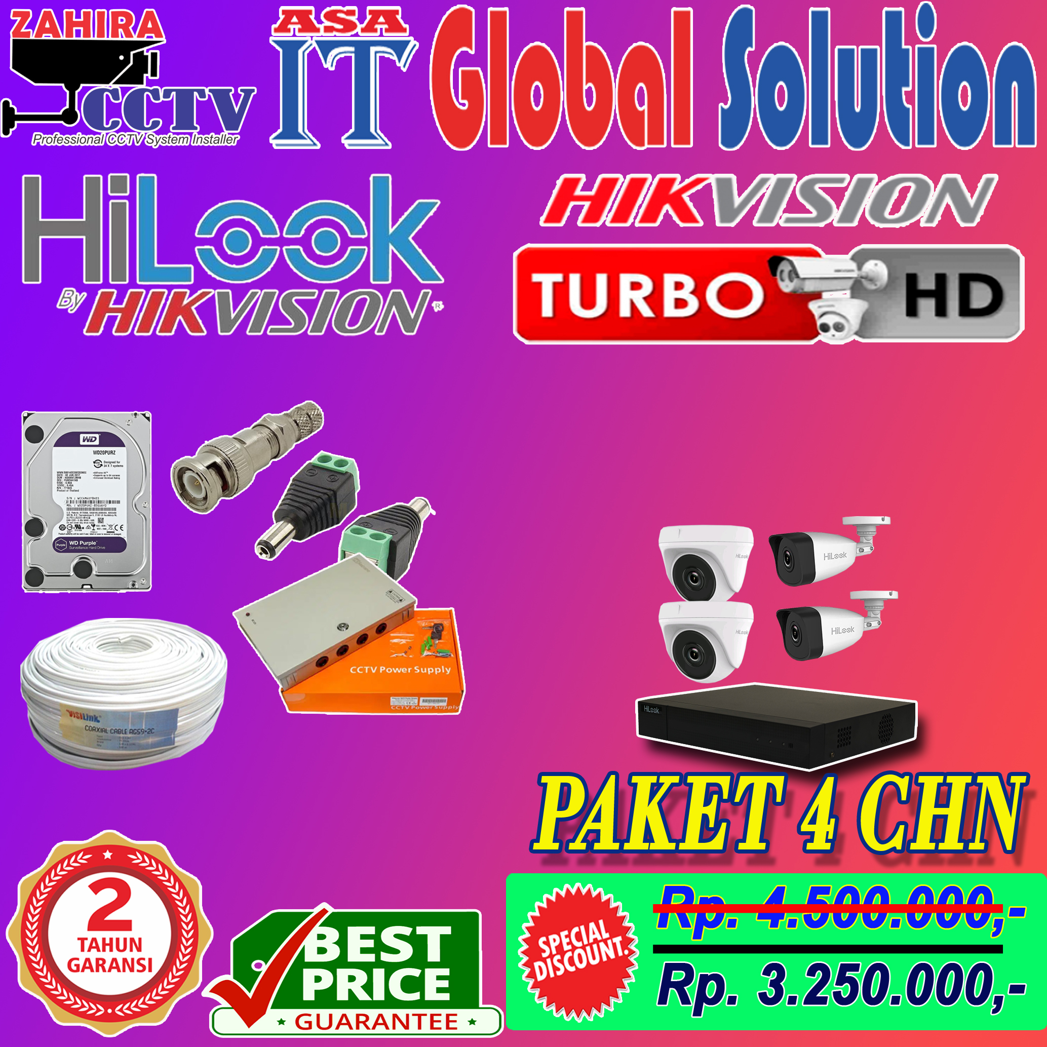 ZAHIRA CCTV PAKET CCTV 4 CHN 2MP HILOOK OKT 2020