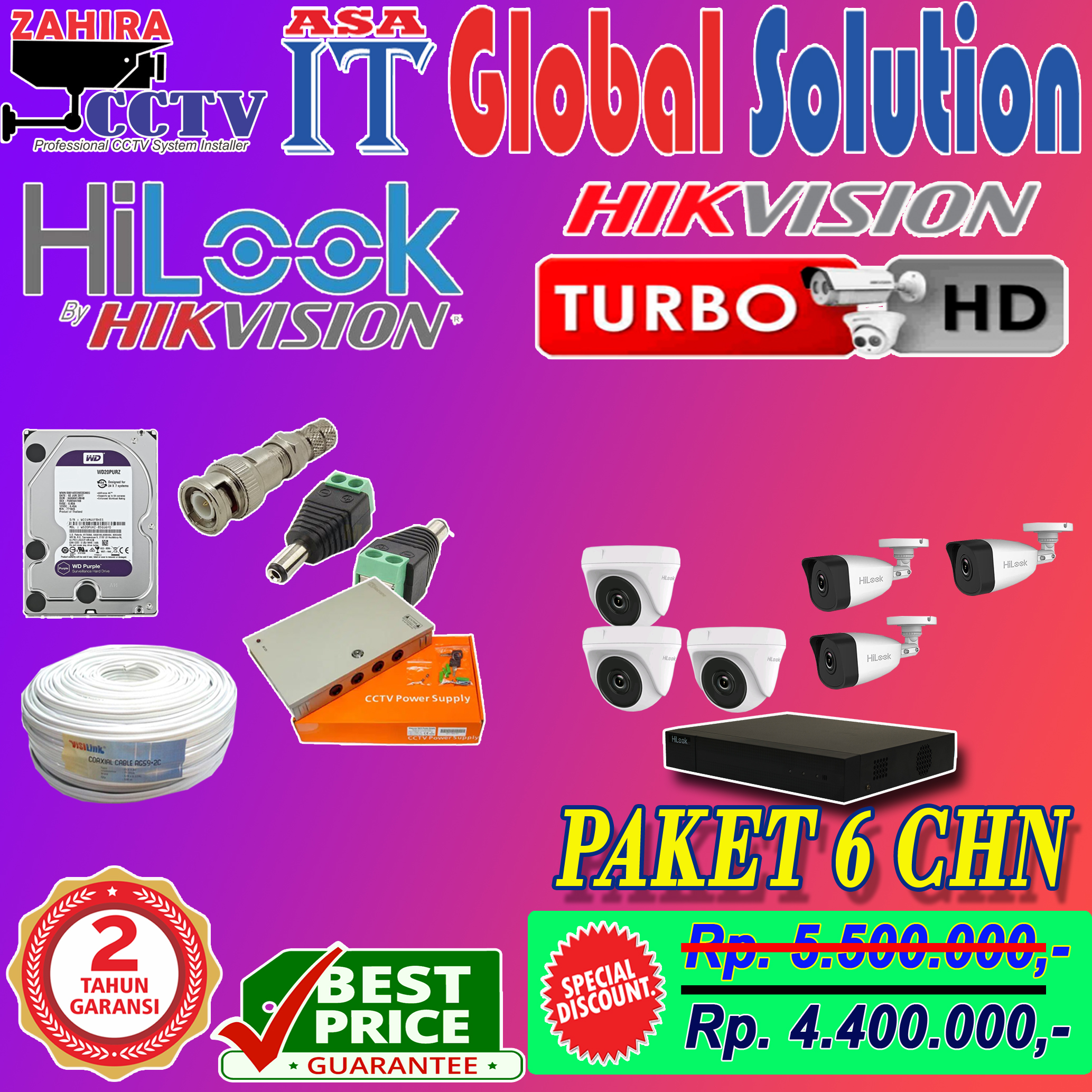 ZAHIRA CCTV PAKET CCTV 6 CHN 2MP HILOOK OKT 2020