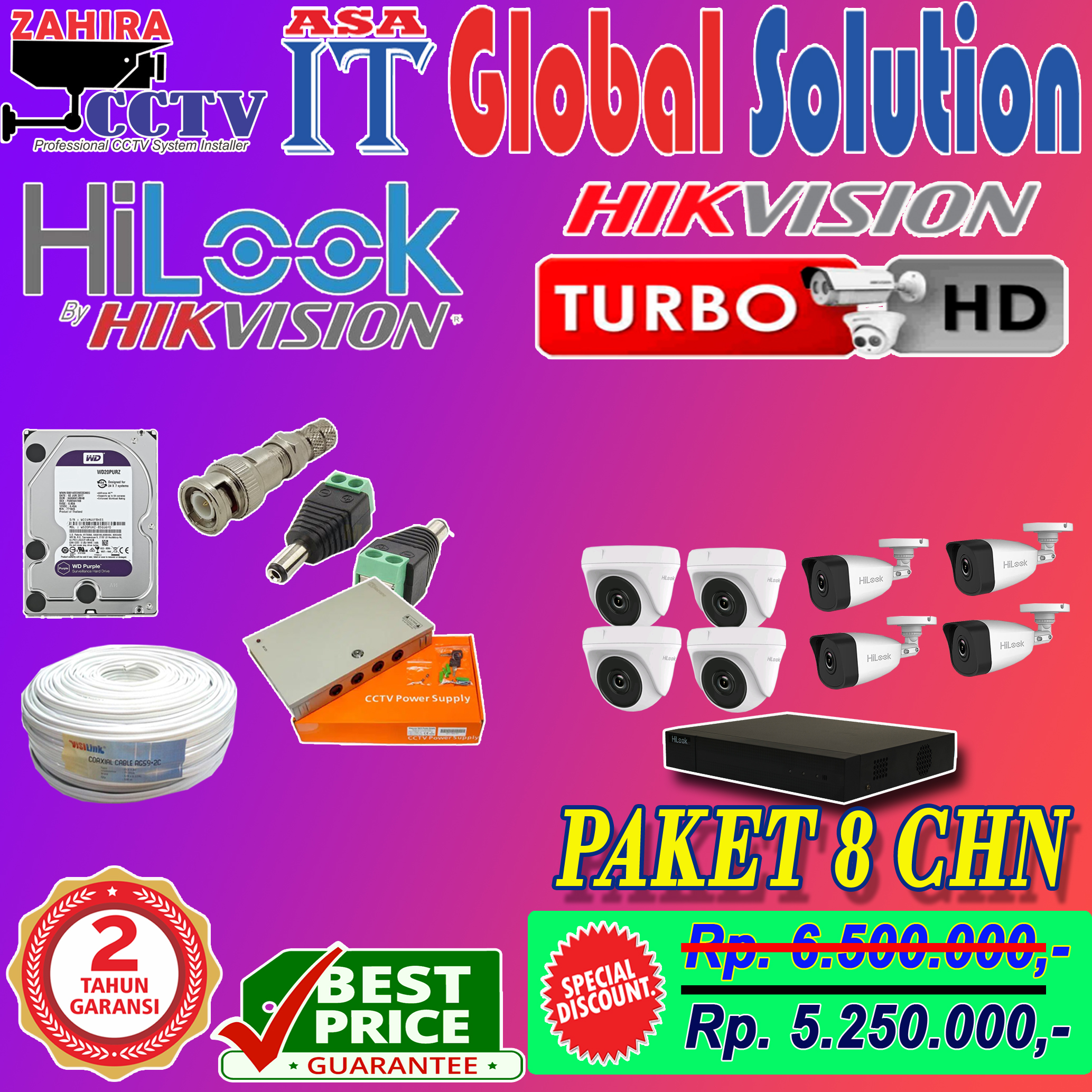 ZAHIRA CCTV PAKET CCTV 8 CHN 2MP HILOOK OKT 2020